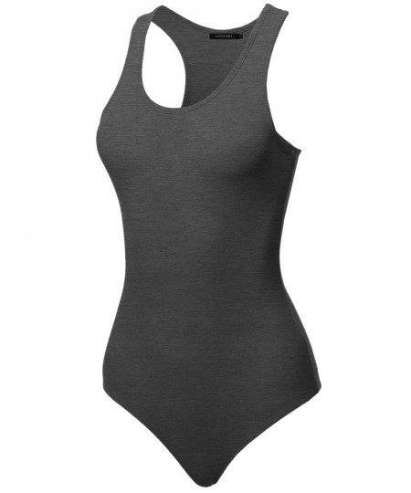 Women's Solid Cotton Base Racer-back Bodysuit