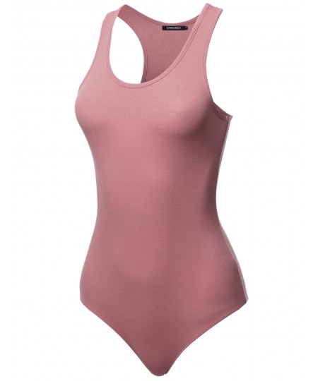 Women's Solid Cotton Base Racer-back Bodysuit