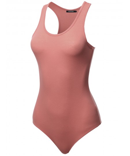 Women's Solid Cotton Base Racer-back Bodysuit