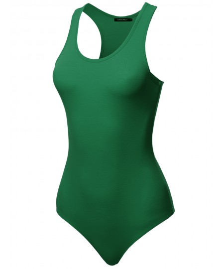 Women's Solid Cotton Base Racer-back Bodysuit