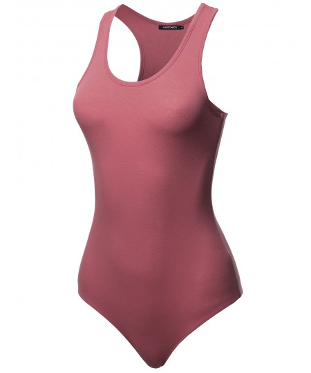 Women's Solid Cotton Base Racer-back Bodysuit