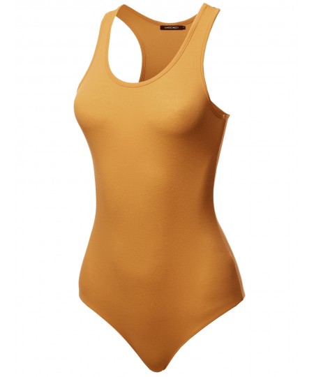 Women's Solid Cotton Base Racer-back Bodysuit