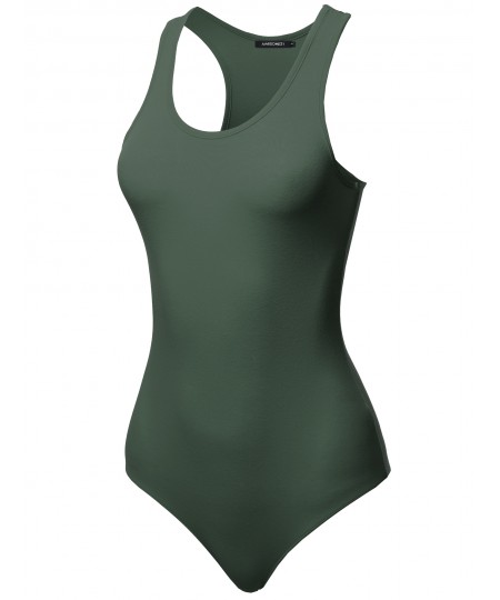 Women's Solid Cotton Base Racer-back Bodysuit