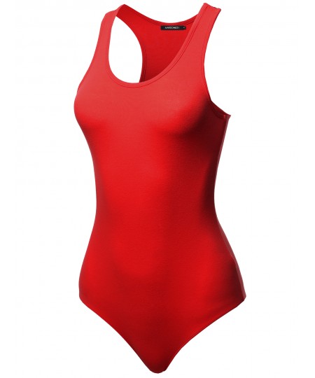 Women's Solid Cotton Base Racer-back Bodysuit