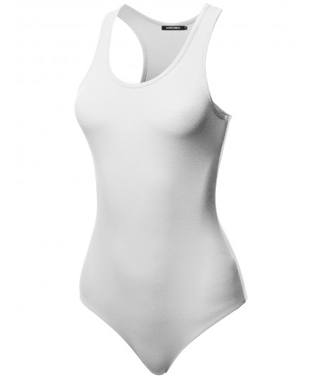 Women's Solid Cotton Base Racer-back Bodysuit