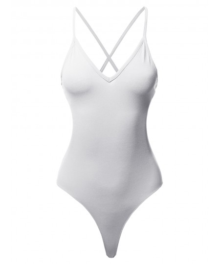 Women's Solid Deep V-neck Criss Cross Back Bodysuit