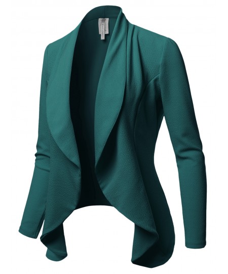 Women's Solid Formal Office Style Open Front Long Sleeves Blazer - Made in USA
