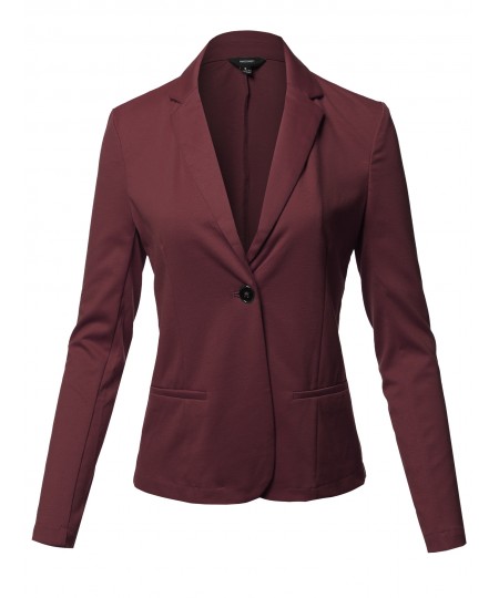 Women's Solid Formal Single Button Up Long Sleeve Blazer Jacket