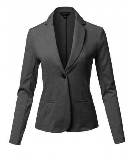 Women's Solid Formal Single Button Up Long Sleeve Blazer Jacket