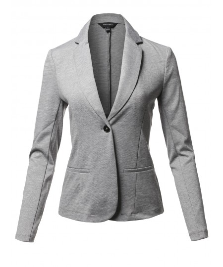 Women's Solid Formal Single Button Up Long Sleeve Blazer Jacket