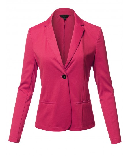 Women's Solid Formal Single Button Up Long Sleeve Blazer Jacket