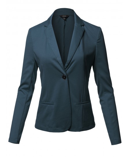 Women's Solid Formal Single Button Up Long Sleeve Blazer Jacket