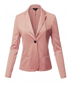 Women's Solid Formal Single Button Up Long Sleeve Blazer Jacket