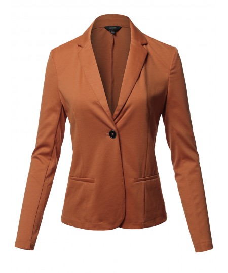 Women's Solid Formal Single Button Up Long Sleeve Blazer Jacket