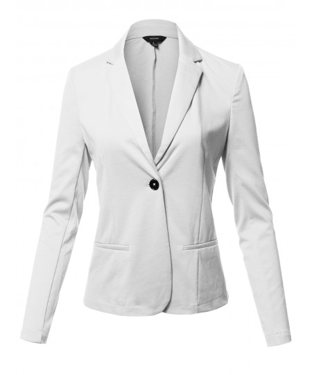 Women's Solid Formal Single Button Up Long Sleeve Blazer Jacket