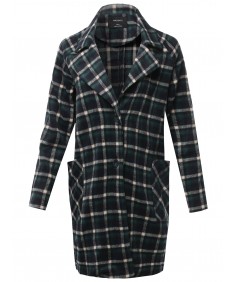 Women's Casual Long Sleeve Plaid Pattern Long Coat Jacket