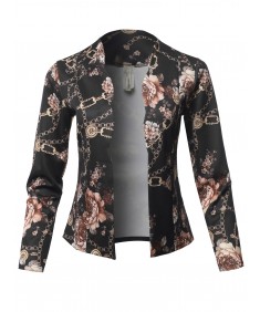 Women's Casual Cropped Fitted Blazer With Open Front Closure And Scalloped Detail