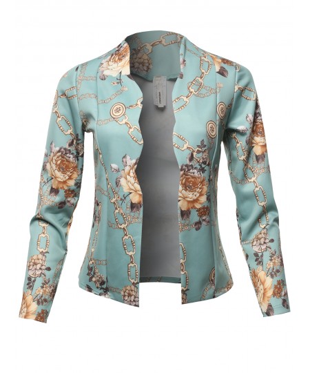 Women's Casual Cropped Fitted Blazer With Open Front Closure And Scalloped Detail