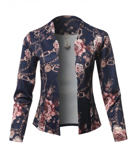 Women's Casual Cropped Fitted Blazer With Open Front Closure And Scalloped Detail