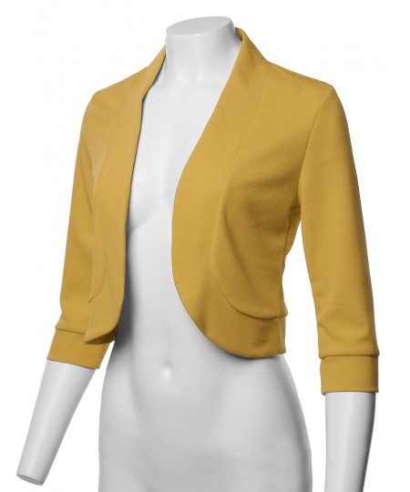 Women's Solid 3/4 Sleeves Open Front Bolero Blazer - Made In USA