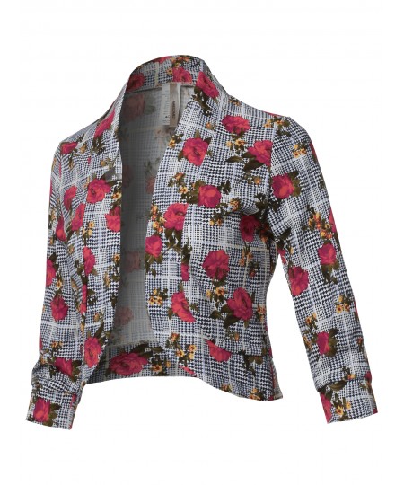 Women's Floral Print 3/4 Sleeves Open Front Bolero Blazer - Made in USA