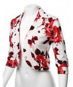 Women's Floral Print 3/4 Sleeves Open Front Bolero Blazer - Made in USA