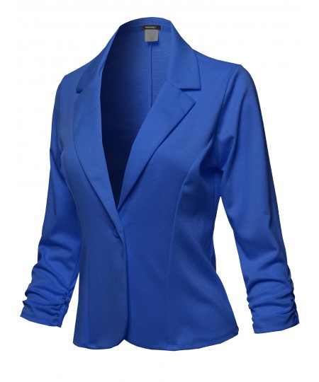 Women's Casual Solid One Button Classic Blazer Jacket - Made in USA
