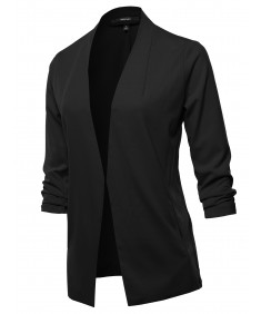Women's Solid Open Front 3/4 Sleeve Blazer