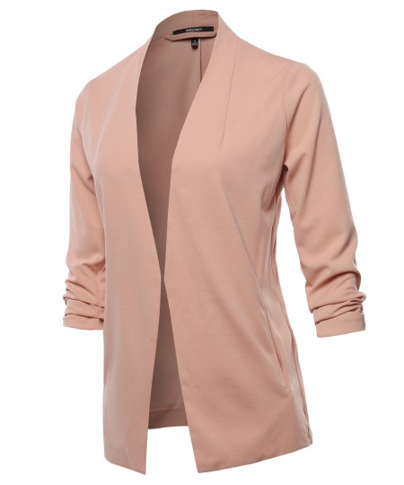 Women's Solid Open Front 3/4 Sleeve Blazer