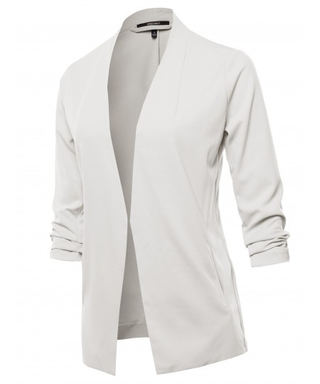 Women's Solid Open Front 3/4 Sleeve Blazer