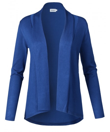 Women's Solid Soft Stretch Long Sleeve Shawl Open Front Knit Cardigan