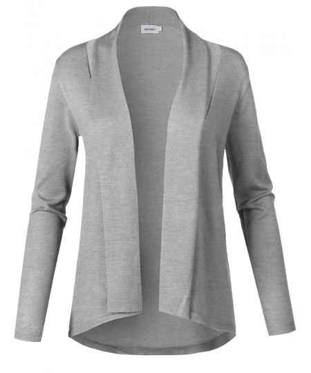 Women's Solid Soft Stretch Long Sleeve Shawl Open Front Knit Cardigan