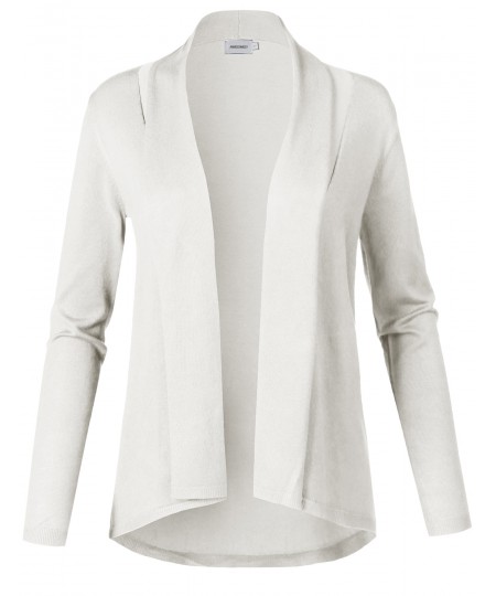 Women's Solid Soft Stretch Long Sleeve Shawl Open Front Knit Cardigan