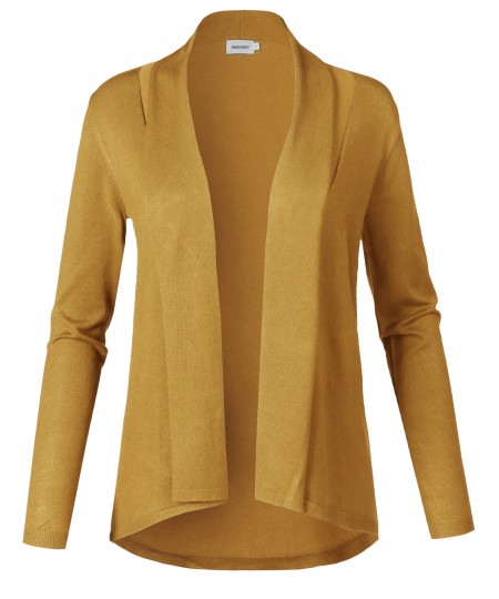 Women's Solid Soft Stretch Long Sleeve Shawl Open Front Knit Cardigan