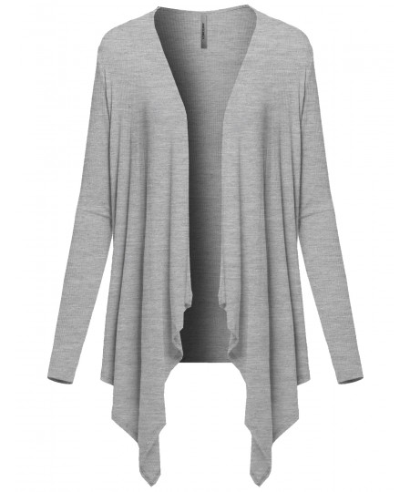 Women's Casual Solid Ribbed Open Front Long Sleeve Knit Cardigan