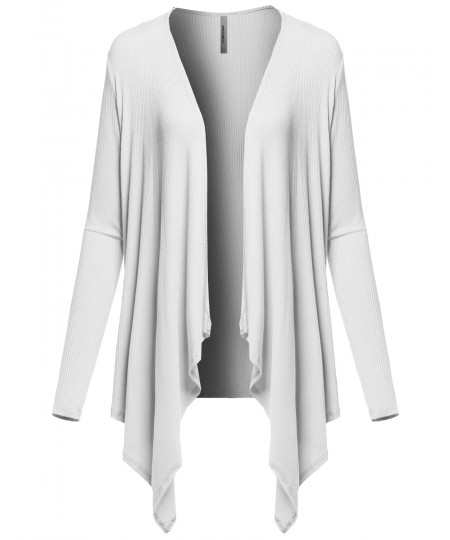 Women's Casual Solid Ribbed Open Front Long Sleeve Knit Cardigan