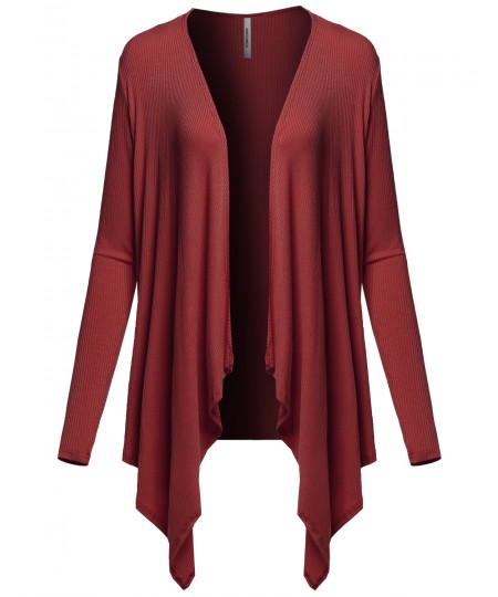 Women's Casual Solid Ribbed Open Front Long Sleeve Knit Cardigan