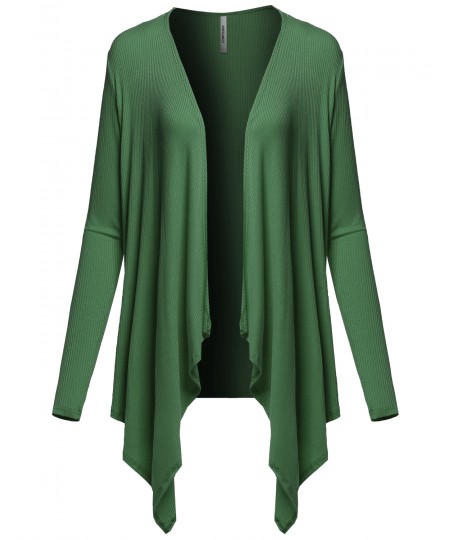 Women's Casual Solid Ribbed Open Front Long Sleeve Knit Cardigan