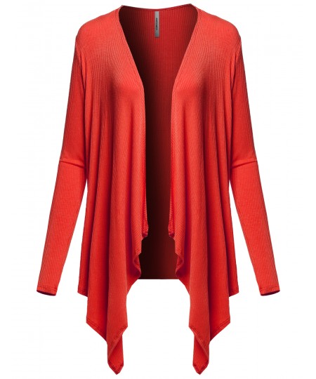 Women's Casual Solid Ribbed Open Front Long Sleeve Knit Cardigan