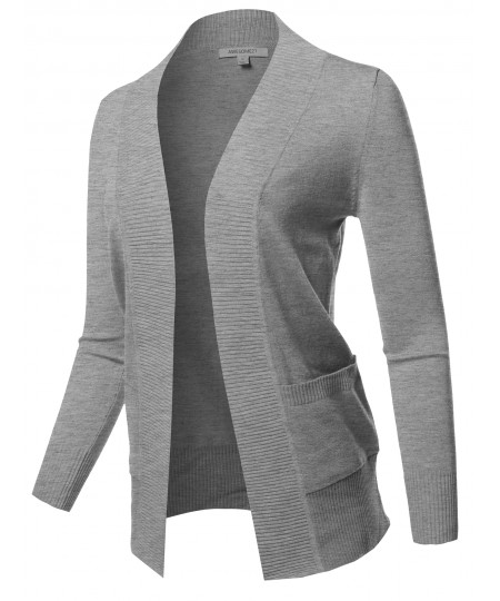 Women's Basic Long Sleeve Rib Banded Open Front Cardigan