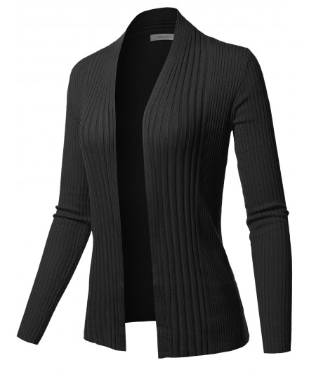 Women's Basic Long Sleeve Open Front Ribbed Viscose Knit Cardigan