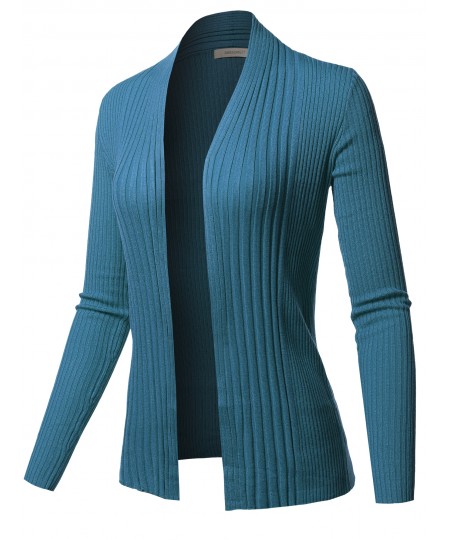 Women's Basic Long Sleeve Open Front Ribbed Viscose Knit Cardigan