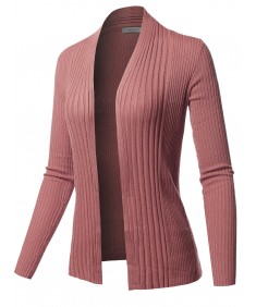 Women's Basic Long Sleeve Open Front Ribbed Viscose Knit Cardigan