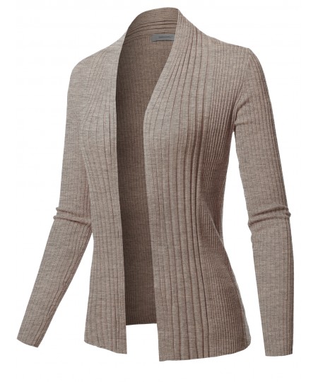 Women's Basic Long Sleeve Open Front Ribbed Viscose Knit Cardigan