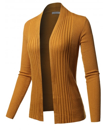 Women's Basic Long Sleeve Open Front Ribbed Viscose Knit Cardigan