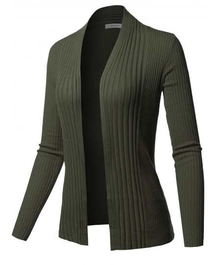 Women's Basic Long Sleeve Open Front Ribbed Viscose Knit Cardigan