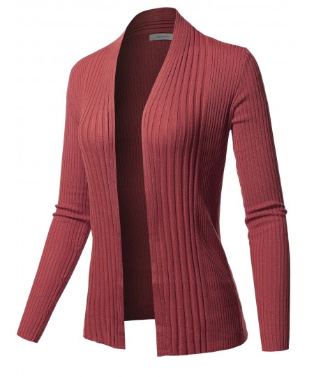 Women's Basic Long Sleeve Open Front Ribbed Viscose Knit Cardigan