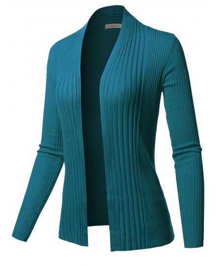 Women's Basic Long Sleeve Open Front Ribbed Viscose Knit Cardigan