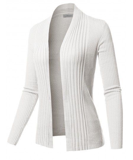 Women's Basic Long Sleeve Open Front Ribbed Viscose Knit Cardigan