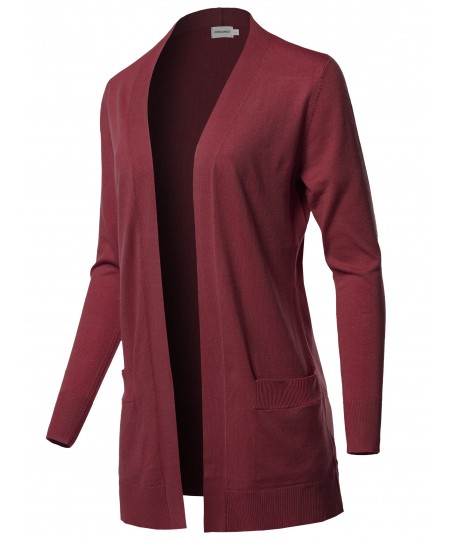 Women's Casual Solid Long Sleeves Long-Line Soft Sweater Viscose Knit Cardigan